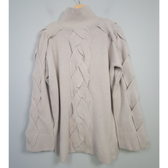 Robert Rodriguez Braided Sweater Womens M Wool Cashmere Knit Turtleneck Beige - Picture 2 of 11